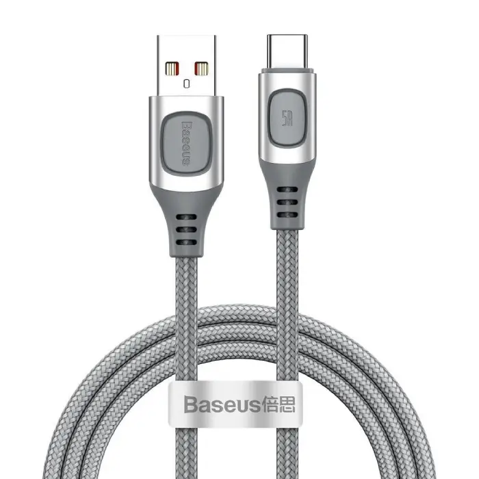 BASEUS kabel USB - Typ C QC3.0 PD Power Delivery 3.0 5A 2 metr srebrny CATSS-B0S